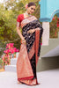 Incredible Black Zari Weaving Banarasi Silk Saree With Blouse