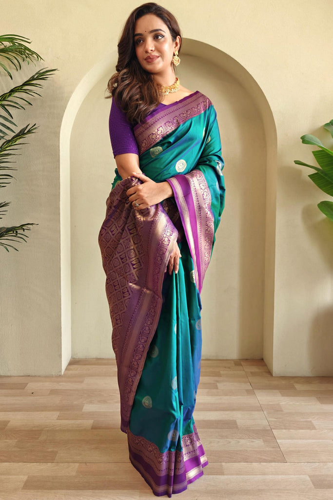 Fabulous Blue Zari Weaving Silk Festival Wear Saree With Blouse