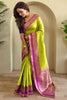 Awesome Lime Green Zari Weaving Silk Traditional Saree With Blouse
