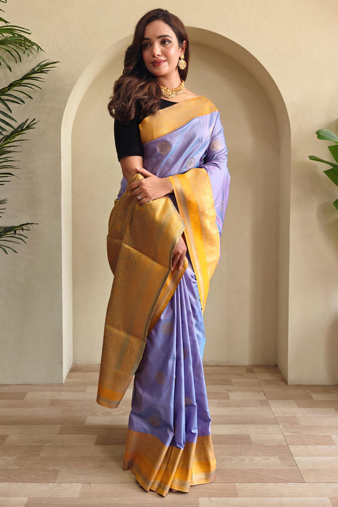 Marvelous Lavender Zari Weaving Silk Event Wear Saree With Blouse