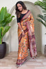 Unique Orange Pichwai Printed Viscose Casual Wear Saree With Blouse