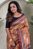 Unique Orange Pichwai Printed Viscose Casual Wear Saree With Blouse