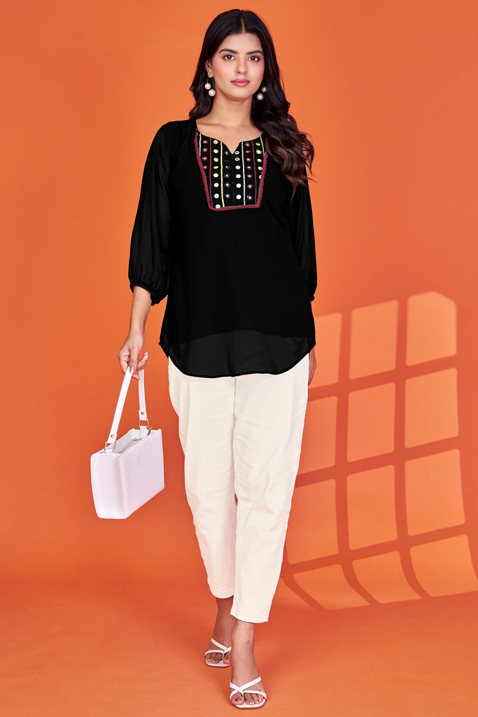 Fabulous Black Thread Embroidered Georgette Western Top