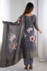 Incredible Grey Floral Print Silk Traditional Pant Suit With Dupatta