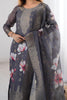 Incredible Grey Floral Print Silk Traditional Pant Suit With Dupatta
