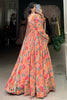 Beautiful Peach Floral Printed Georgette Festival Wear Gown