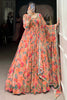 Beautiful Peach Floral Printed Georgette Festival Wear Gown