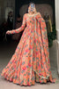 Beautiful Peach Floral Printed Georgette Festival Wear Gown