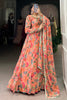 Beautiful Peach Floral Printed Georgette Festival Wear Gown