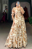 Awesome Beige Color Printed Georgette Function Wear Gown