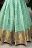 Beautiful Turquoise Zari Woven Jacquard Silk Festival Wear Gown