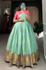 Beautiful Turquoise Zari Woven Jacquard Silk Festival Wear Gown