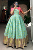 Beautiful Turquoise Zari Woven Jacquard Silk Festival Wear Gown