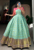 Beautiful Turquoise Zari Woven Jacquard Silk Festival Wear Gown