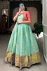 Beautiful Turquoise Zari Woven Jacquard Silk Festival Wear Gown