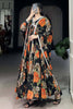 Adorable Orange Floral Print Georgette Function Wear Gown With Dupatta