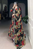 Pretty Red Floral Print Georgette Traditional Gown With Dupatta