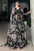 Captivating Black Floral Printed Georgette Traditional Gown