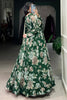 Attractive Green Floral Printed Georgette Evening Wear Gown