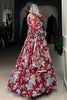 Incredible Maroon Floral Printed Georgette Festival Wear Gown