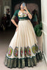 Lovable off-White Kalamkari Print Silk Gown With Green Jacket