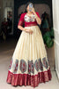 Alluring Off-White Kalamkari Printed Dola Silk Gown With Jacket