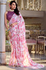 Tantalizing Light Pink Floral Printed Chiffon Saree With Blouse