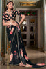 Enchanting Black Floral Printed Georgette Trendy Saree With Blouse