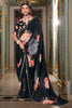 Enchanting Black Floral Printed Georgette Trendy Saree With Blouse