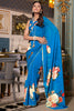 Charming Blue Floral Printed Georgette Casual Wear Saree With Blouse