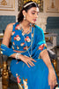 Charming Blue Floral Printed Georgette Casual Wear Saree With Blouse