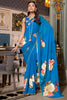 Charming Blue Floral Printed Georgette Casual Wear Saree With Blouse