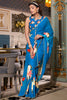 Charming Blue Floral Printed Georgette Casual Wear Saree With Blouse