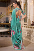 Lovely Teal Green Floral Printed Georgette Office Wear Saree With Blouse