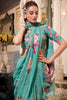 Lovely Teal Green Floral Printed Georgette Office Wear Saree With Blouse