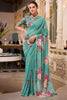 Lovely Teal Green Floral Printed Georgette Office Wear Saree With Blouse