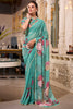 Lovely Teal Green Floral Printed Georgette Office Wear Saree With Blouse