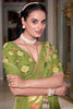 Bewitching Olive Green Floral Printed Georgette Event Wear Saree