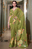 Bewitching Olive Green Floral Printed Georgette Event Wear Saree