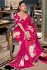 Pleasant Hot Pink Floral Printed Georgette Trendy Saree With Blouse