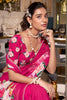 Pleasant Hot Pink Floral Printed Georgette Trendy Saree With Blouse
