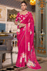 Pleasant Hot Pink Floral Printed Georgette Trendy Saree With Blouse