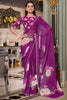 Delightful Purple Floral Printed Georgette Casual Wear Saree With Blouse