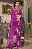 Delightful Purple Floral Printed Georgette Casual Wear Saree With Blouse