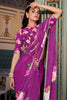 Delightful Purple Floral Printed Georgette Casual Wear Saree With Blouse