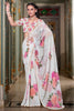 Tantalizing White Floral Printed Georgette Event Wear Saree With Blouse