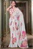 Tantalizing White Floral Printed Georgette Event Wear Saree With Blouse