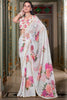 Tantalizing White Floral Printed Georgette Event Wear Saree With Blouse