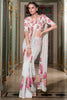 Tantalizing White Floral Printed Georgette Event Wear Saree With Blouse