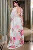 Tantalizing White Floral Printed Georgette Event Wear Saree With Blouse